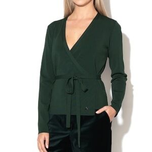 *SOLD* Ted Baker Gworji Long Sleeve Knot Wrap Top in Dark Green